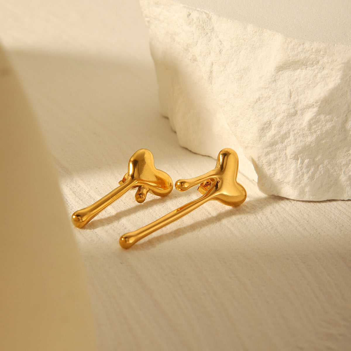 Minimalist 18K Gold Plated Stainless Steel Melted Heart Stud Earrings for Women