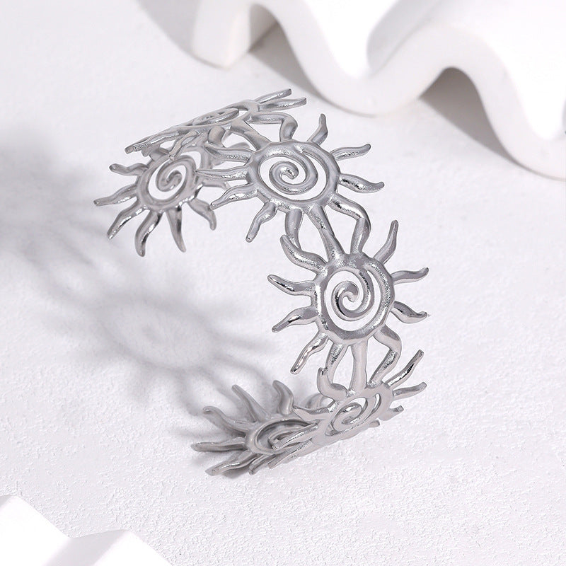 Minimalist Luxury Gold Plated Stainless Steel Sun Design Open Cuff Bracelet