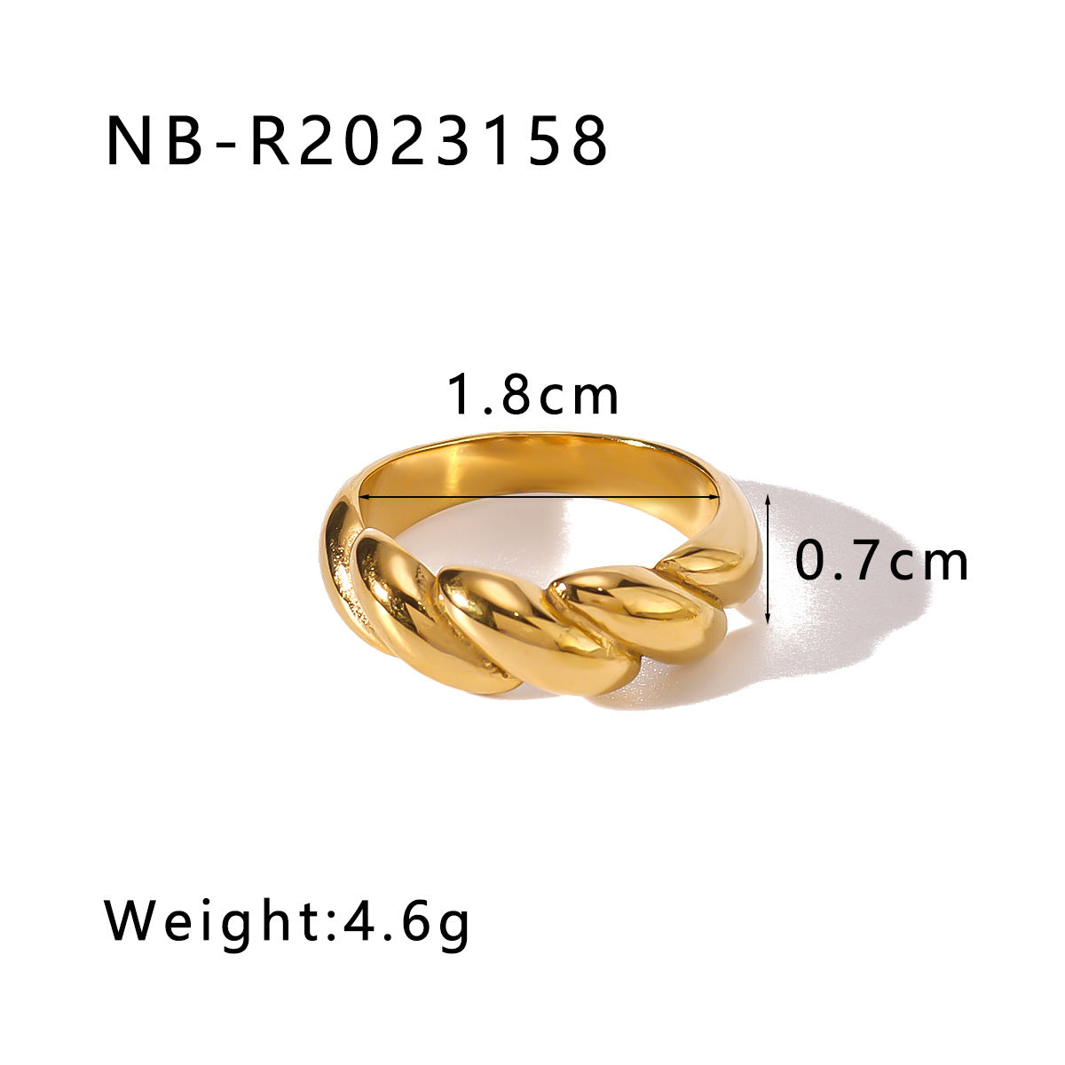 Vintage INS Style Geometric Textured Wrinkled Stainless Steel Ring with 18K Gold Plating for Women