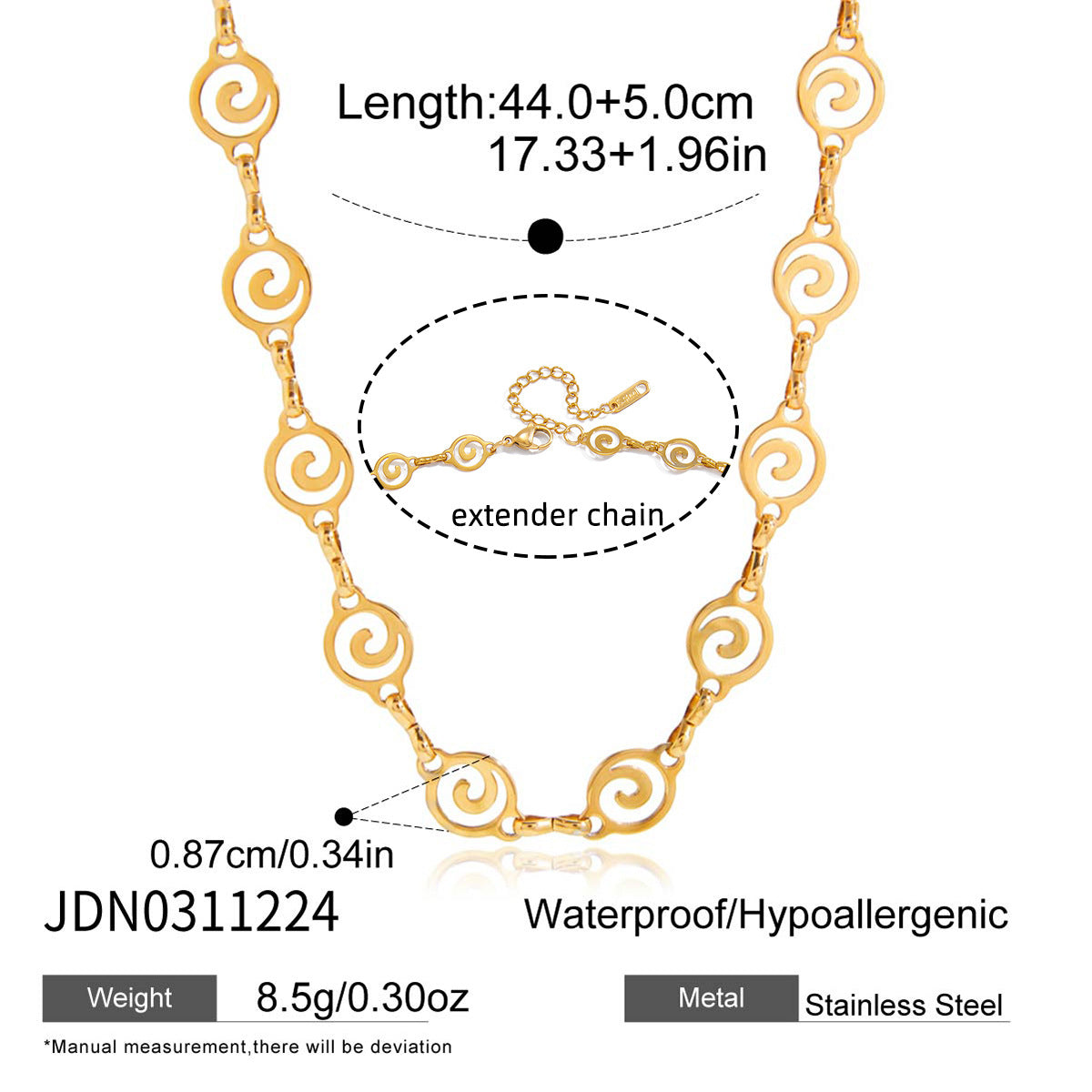 Minimalist Geometric Fish Stainless Steel PVD Plated Necklace for Women