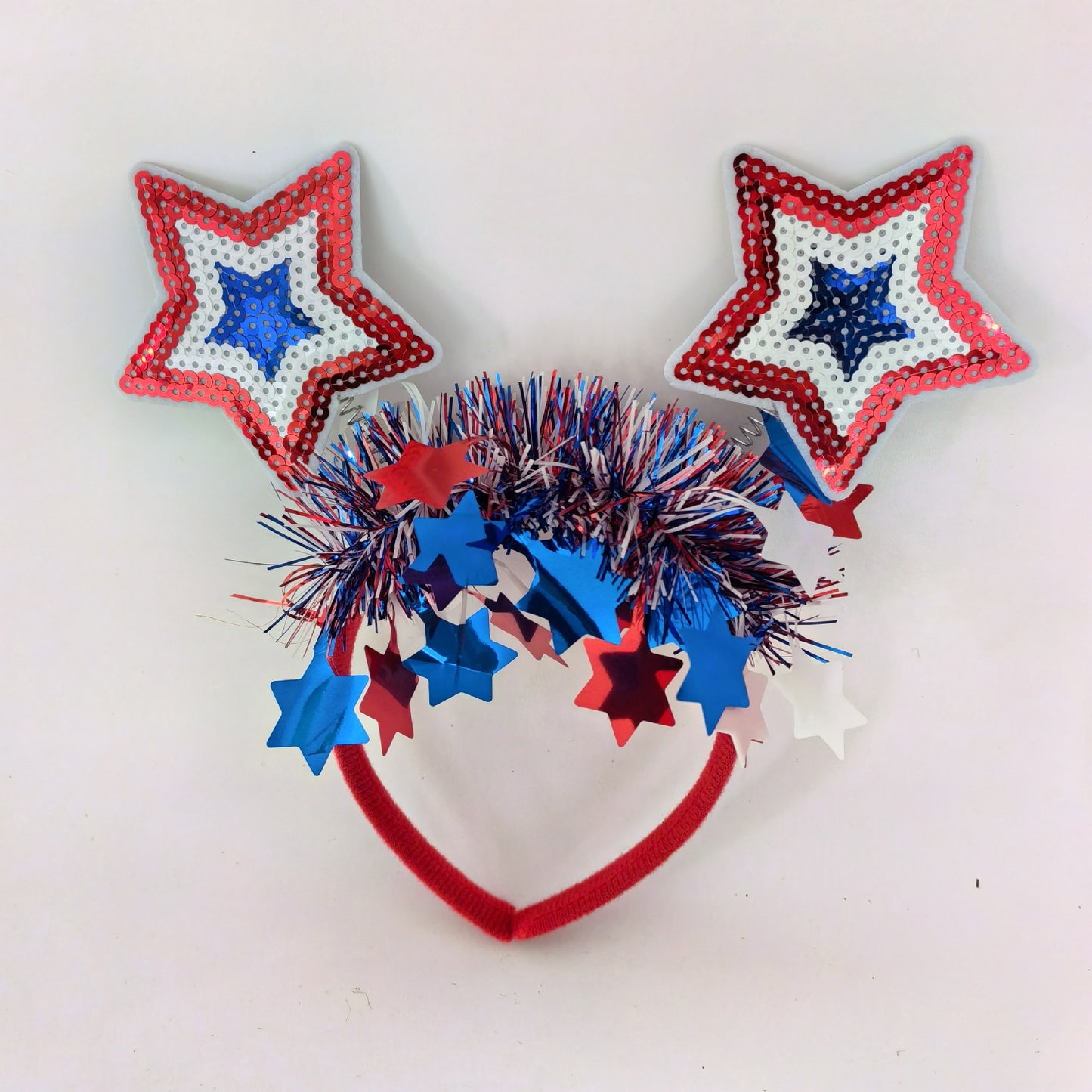 Cerchietto con paillettes a stella rosse, bianche e blu per la decorazione della festa dell'Independence Day