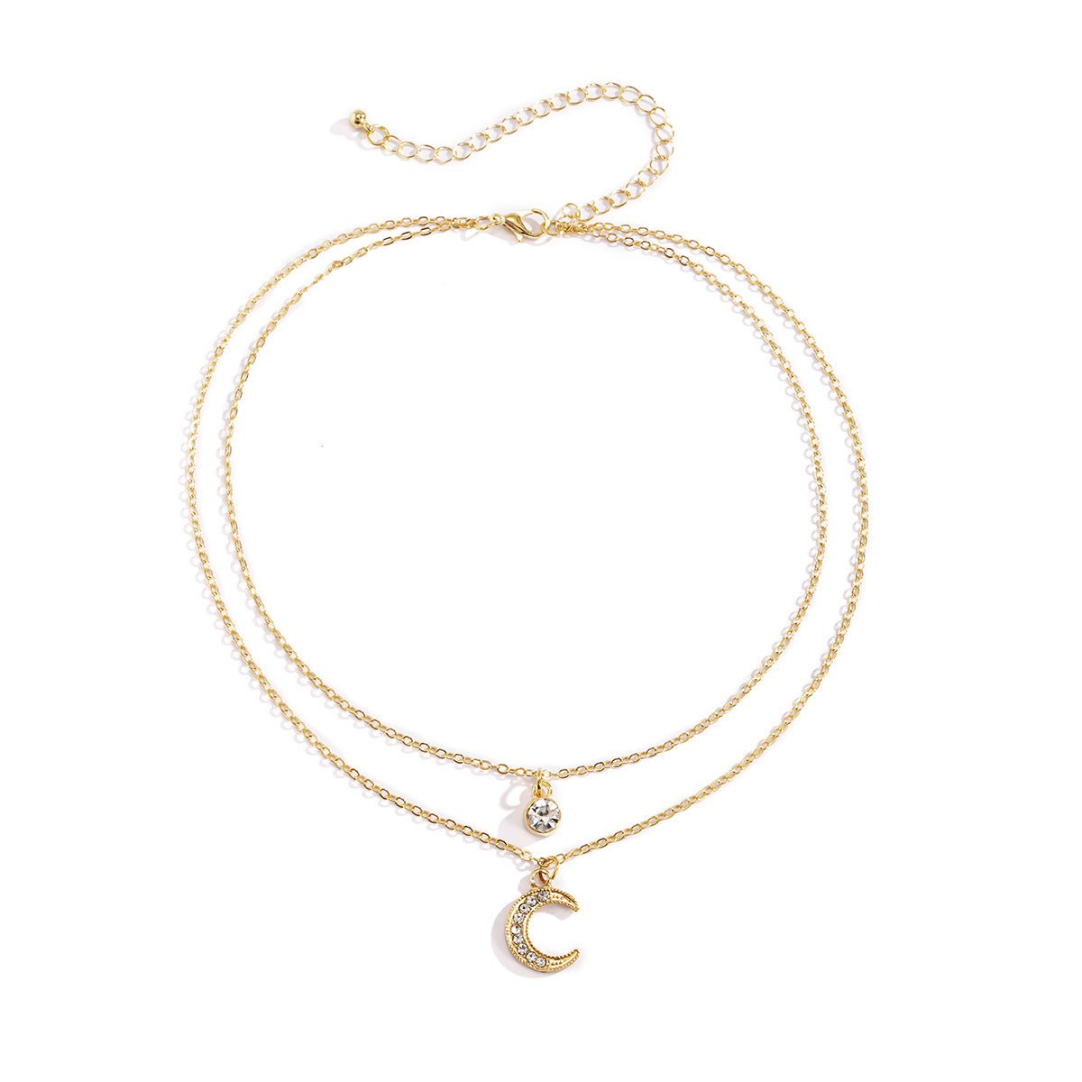 Collana da donna a frange con strass minimalisti, a clavicola, pendente in lega a doppio strato a mezzaluna con finitura placcata