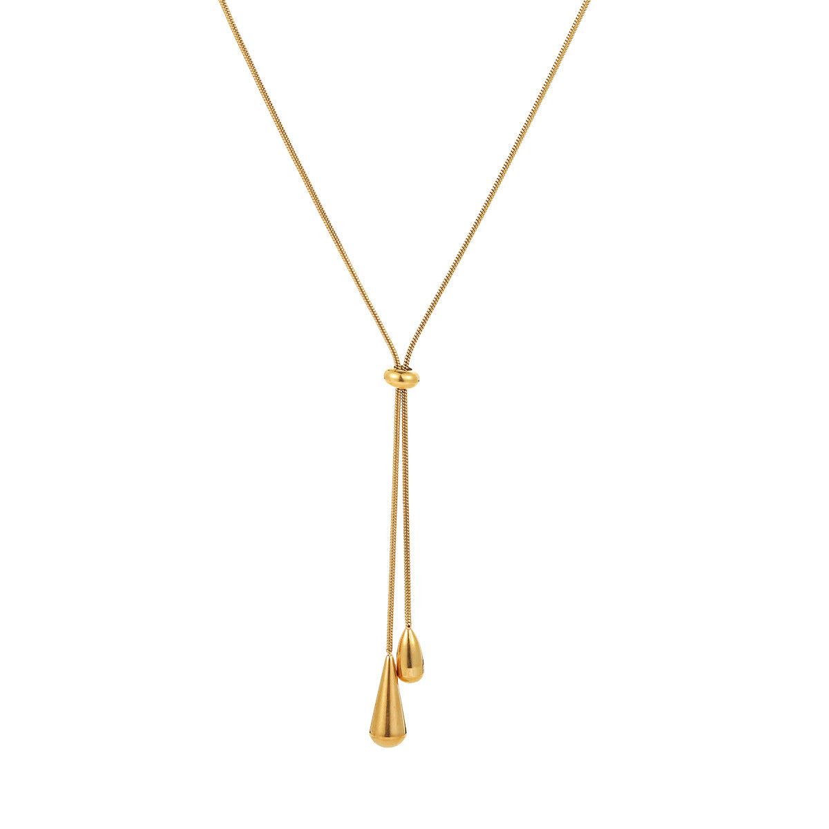 Collar minimalista con colgante de gota de acero de titanio tono frío con baño de oro para mujer