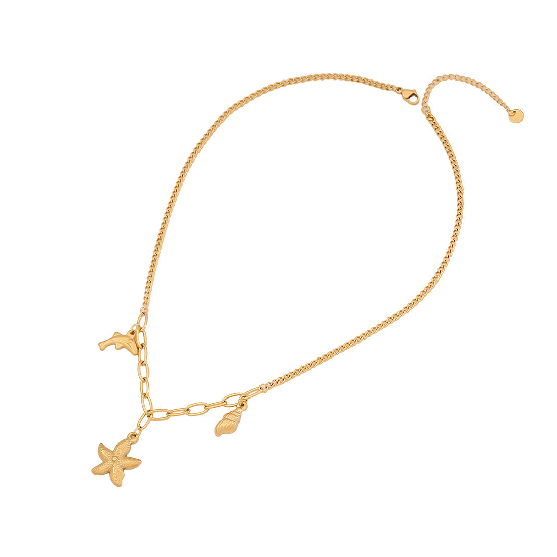 Collana con Pendente a Stella Marina e Conchiglia in Acciaio Inossidabile con Finitura Placcata su Catenina a O, Stile Vacanza Oceano alla Moda, per Donne