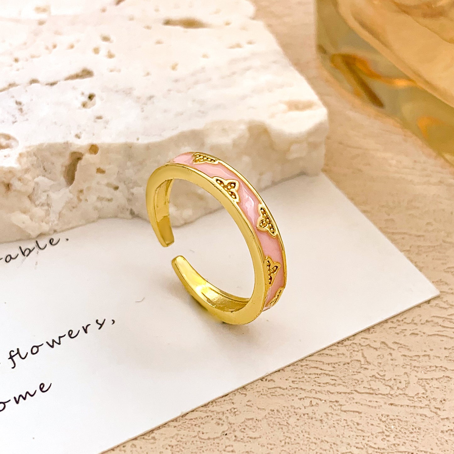 Sweet Gold Plated Drip Oil Floral Alloy Ring for Women