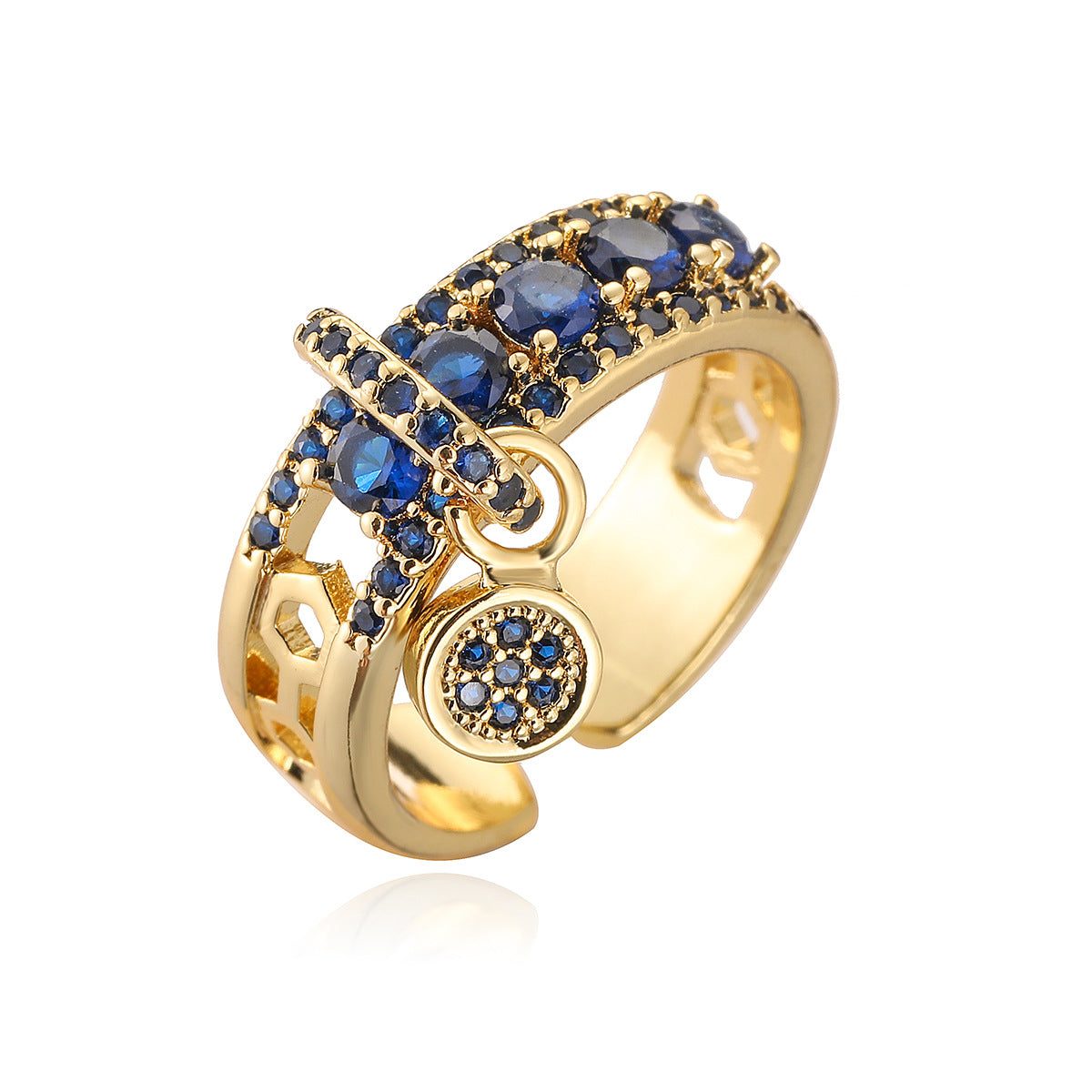 Minimalist Geometric Open Ring for Women Made of Brass with Real Gold Plating and Zircon Inlay