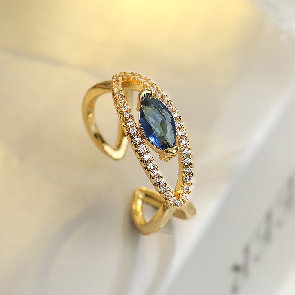 Minimalist Geometric Copper Ring with Real Gold Plating and Micro-Pave Zirconia for Women