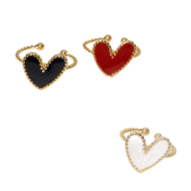 Luxury Style Heart-Shaped Enamel Stainless Steel Ring for Women with Plated Finish