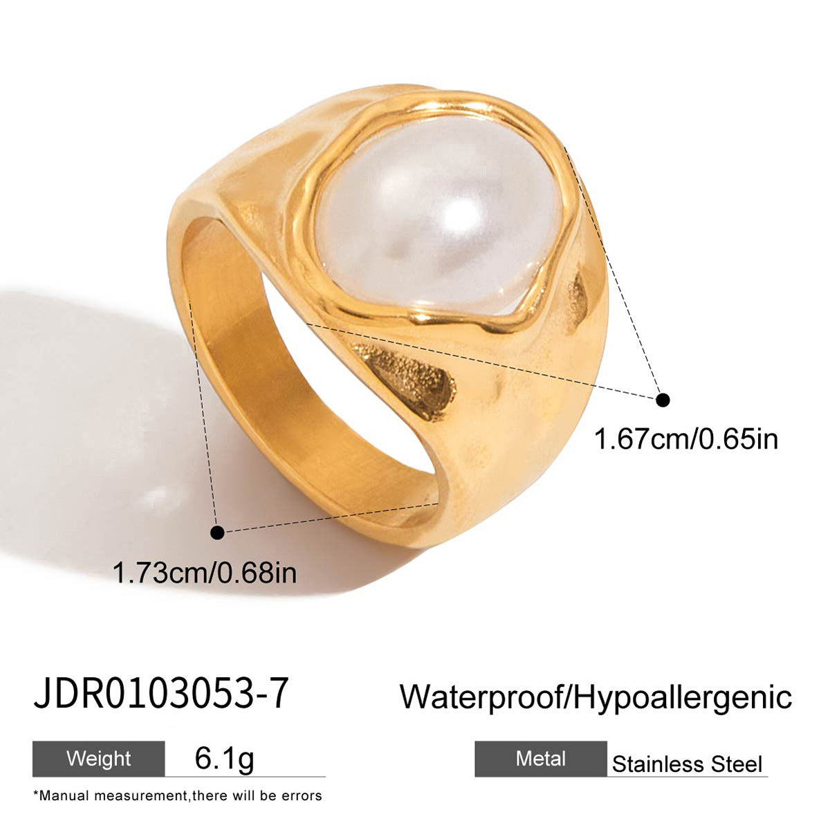 Anillo minimalista de acero de titanio geométrico con incrustaciones de perlas para mujer, anillo de moda de acero inoxidable galvanizado