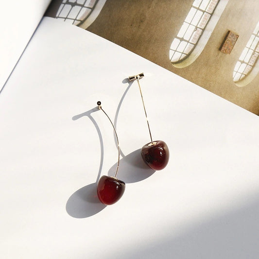 Orecchini a forma di ciliegia per donna con design a frutta, stile fresco e dolce, orecchini pendenti leggeri