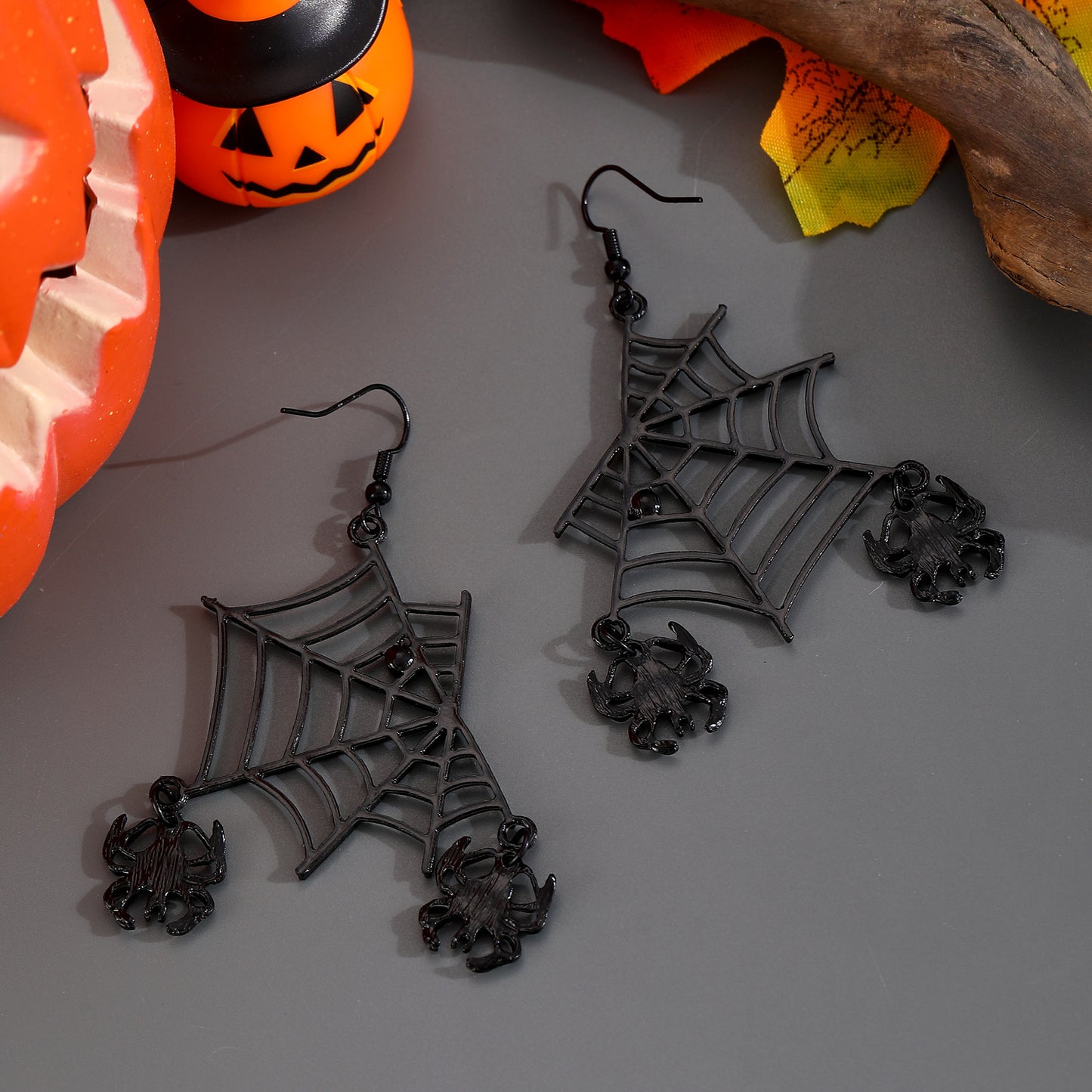 Pendientes colgantes de murciélago y araña estilo gótico para mujer, pendientes de aleación de zinc galvanizados, declaración de moda oscura para Halloween