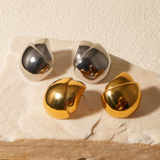 Vintage Irregular Round Hazelnut Stud Earrings 18K Gold Plated Stainless Steel for Women