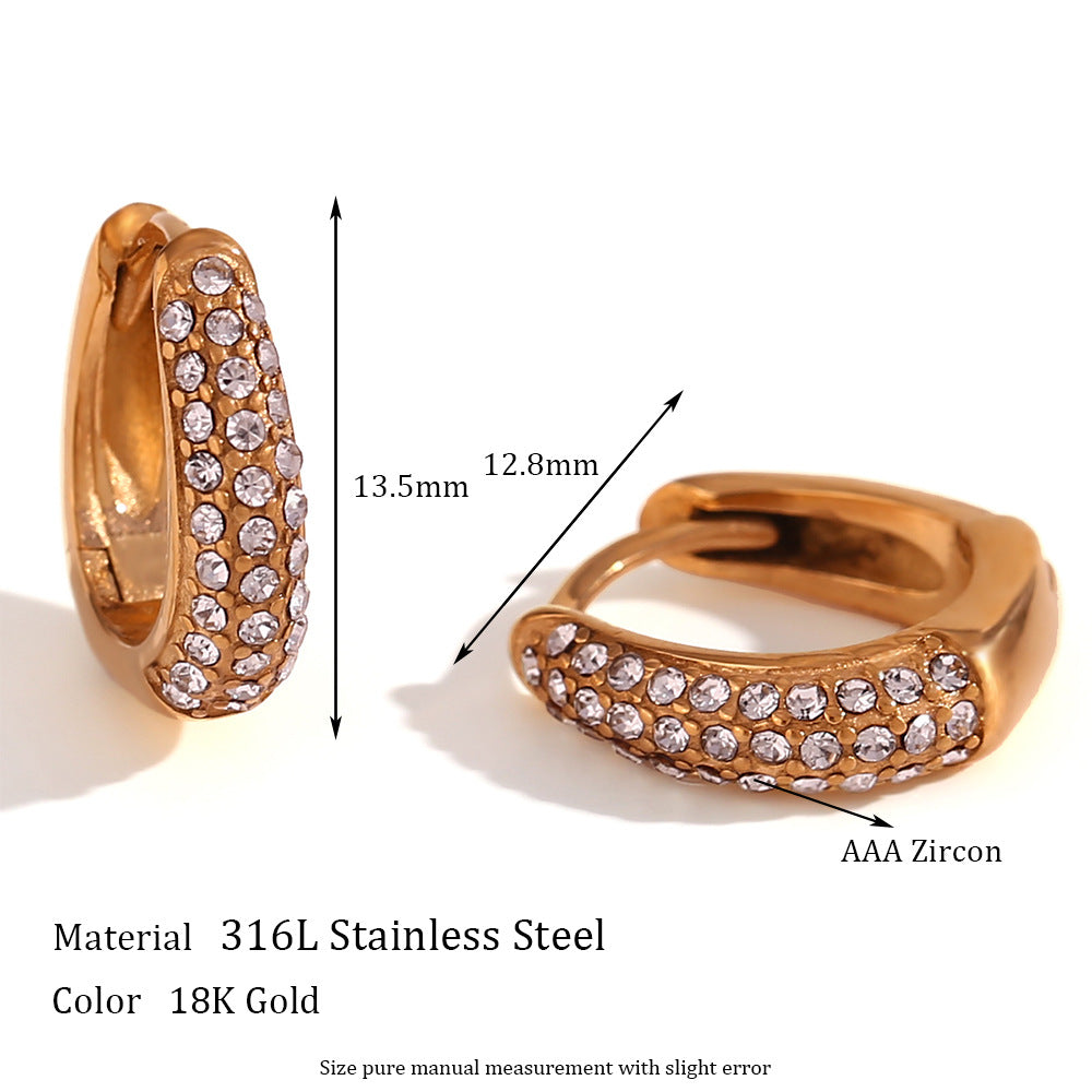 Pendientes de aro mini micro-pavé minimalistas geométricos de acero inoxidable chapado en oro de 18 quilates con forma de pera para mujer