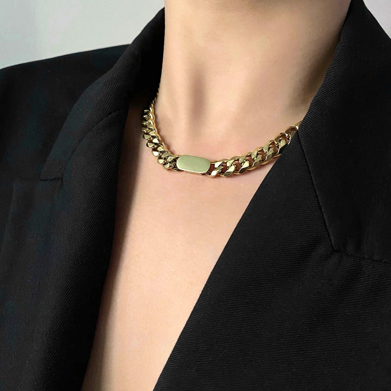 Minimalist Geometric Titanium Steel Pendant Necklace with Plated Finish Cuban Chain for Women