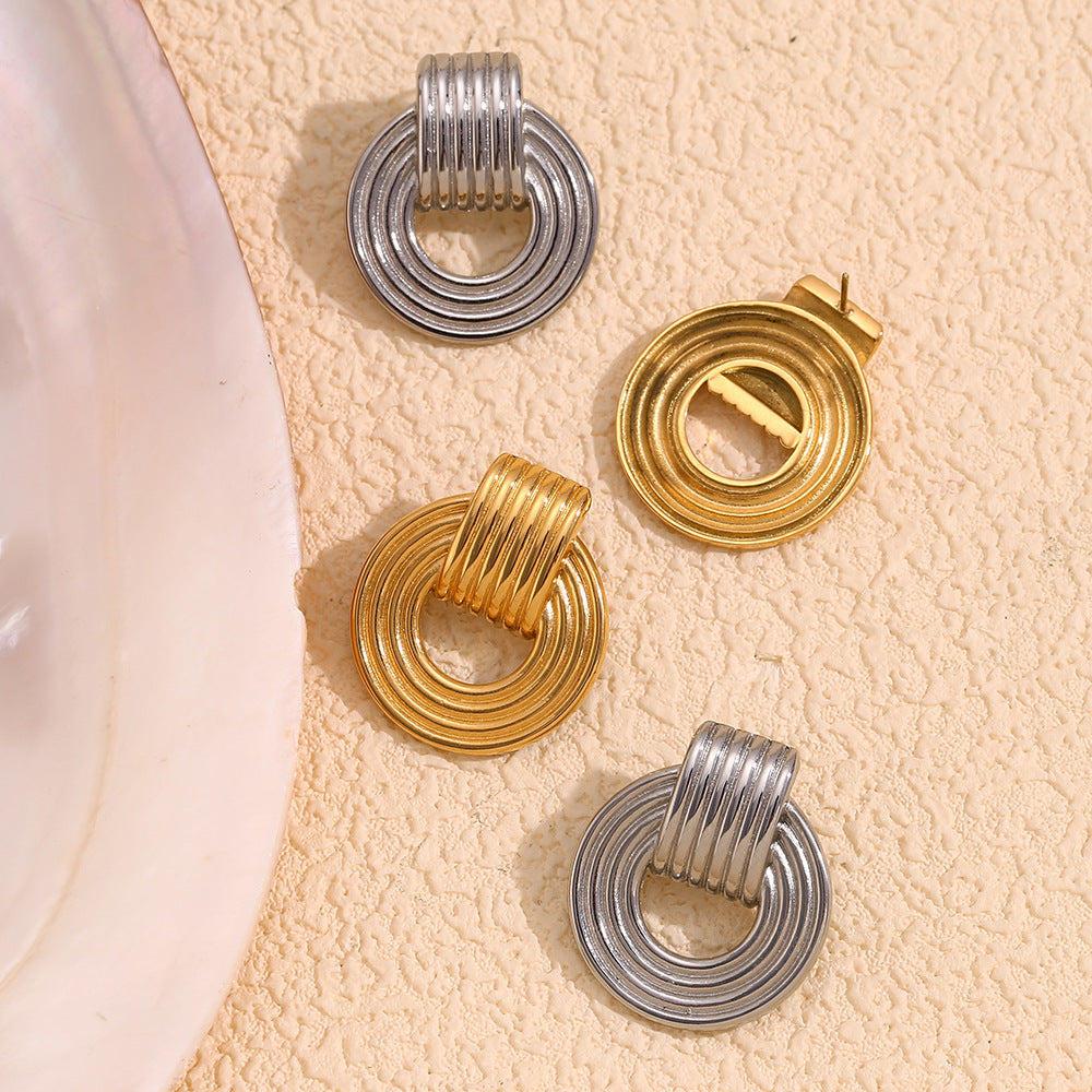 Orecchini a Cerchio da Donna Minimalisti Retrò in Acciaio Inossidabile Placcato Oro 18K