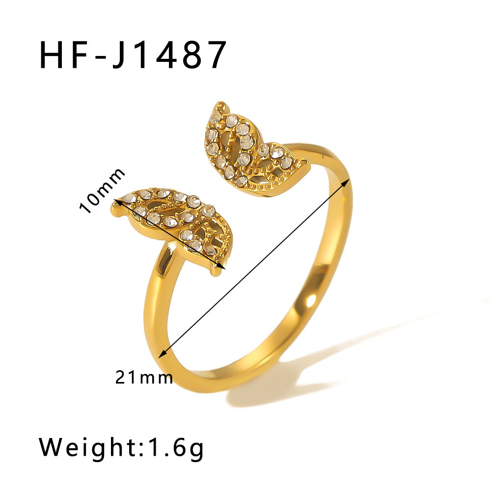 Minimalist Star Heart Geometric Stainless Steel Ring with Zirconia Inlay and 18K Vacuum Plating for Women