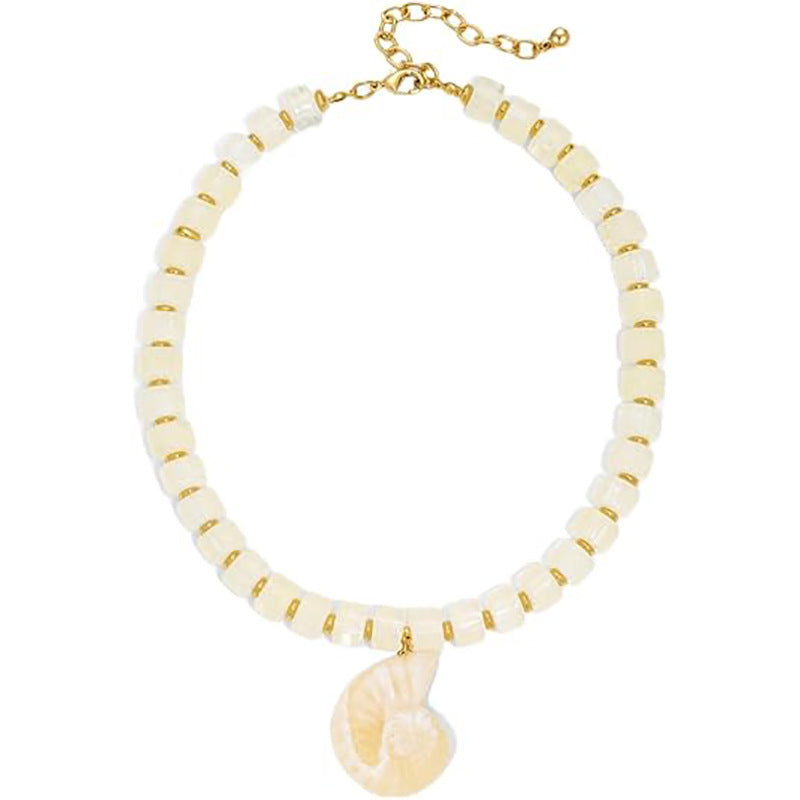 Casual Geometric Shell Pendant Resin Beaded Necklace for Women