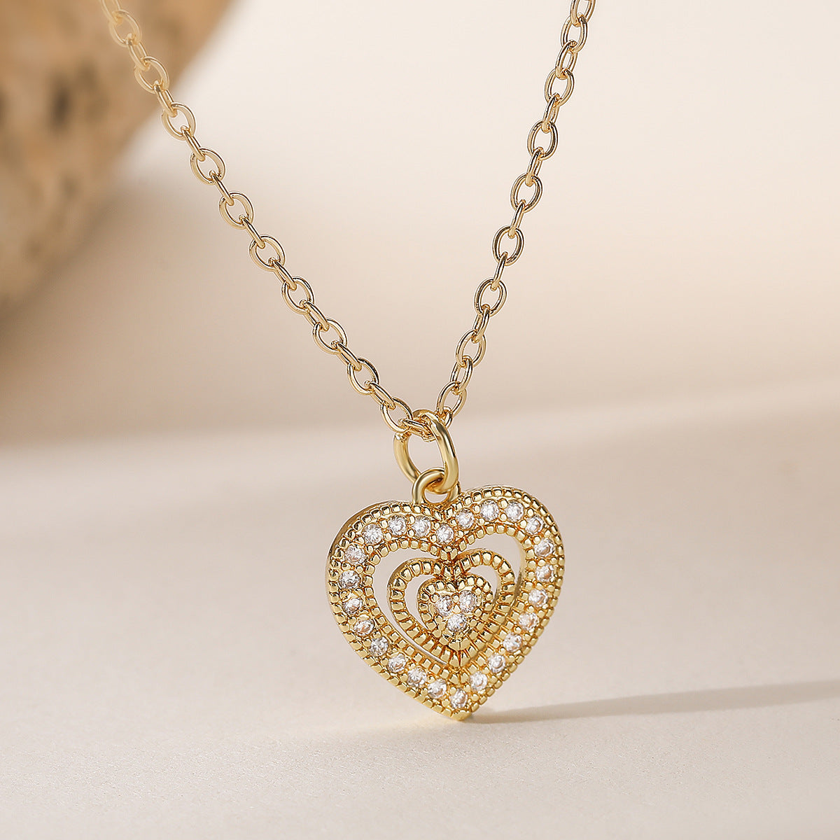 Minimalist 18K Gold Plated Heart Cubic Zirconia Pendant Necklace for Women