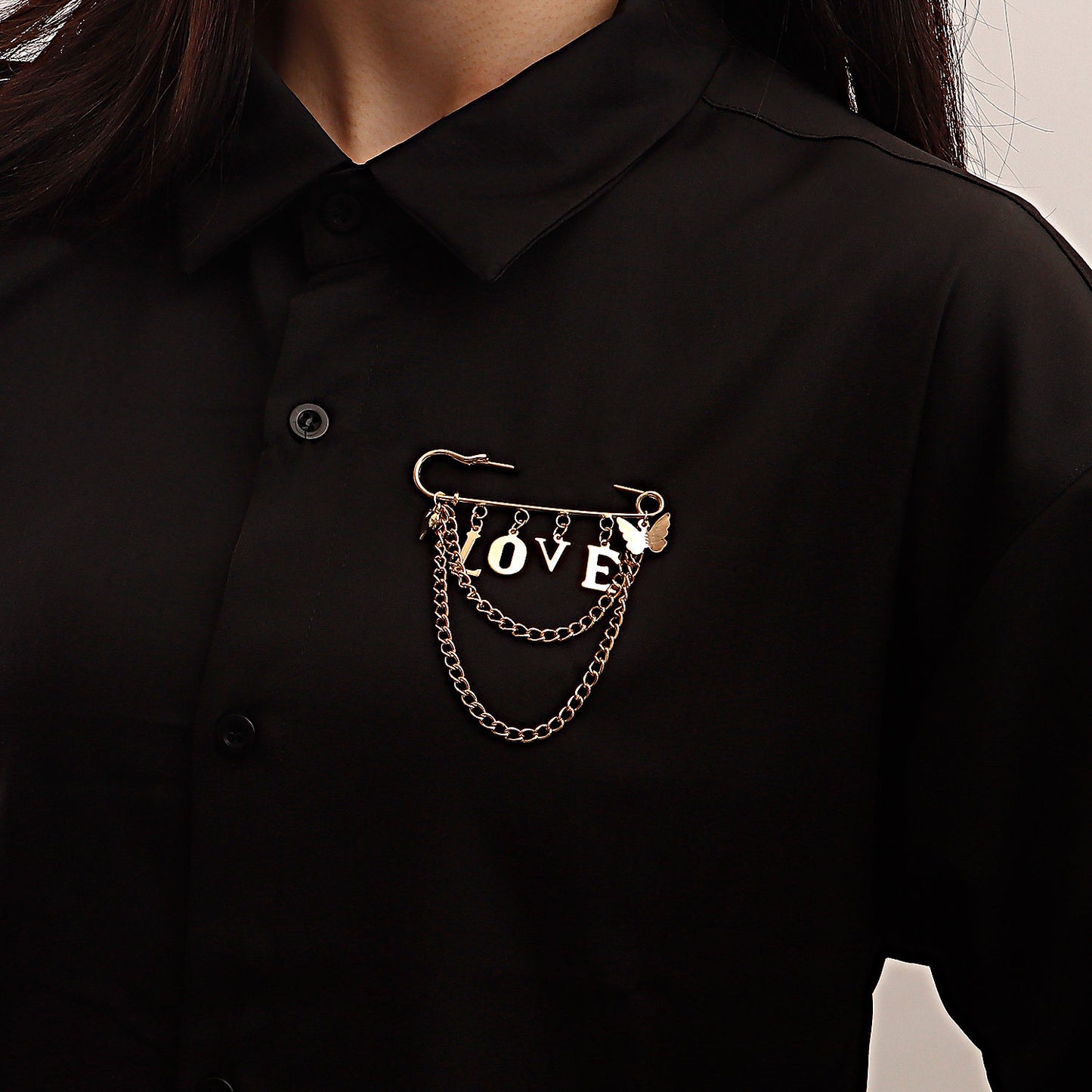 Geometric LOVE Letter Pendant Brooch with Heart and Tassel Accents for Women Alloy Plated Jewelry