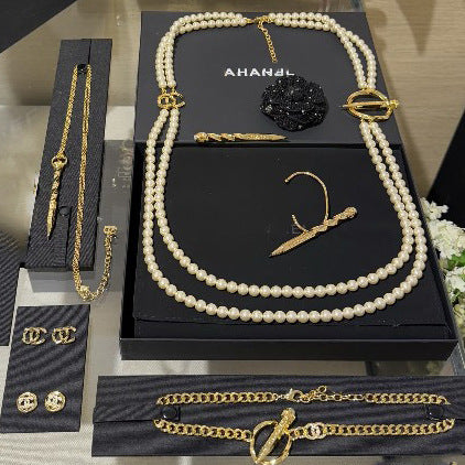 Luxury Gold Plated Double C Letter Pearl Ball Chain Necklace for Women