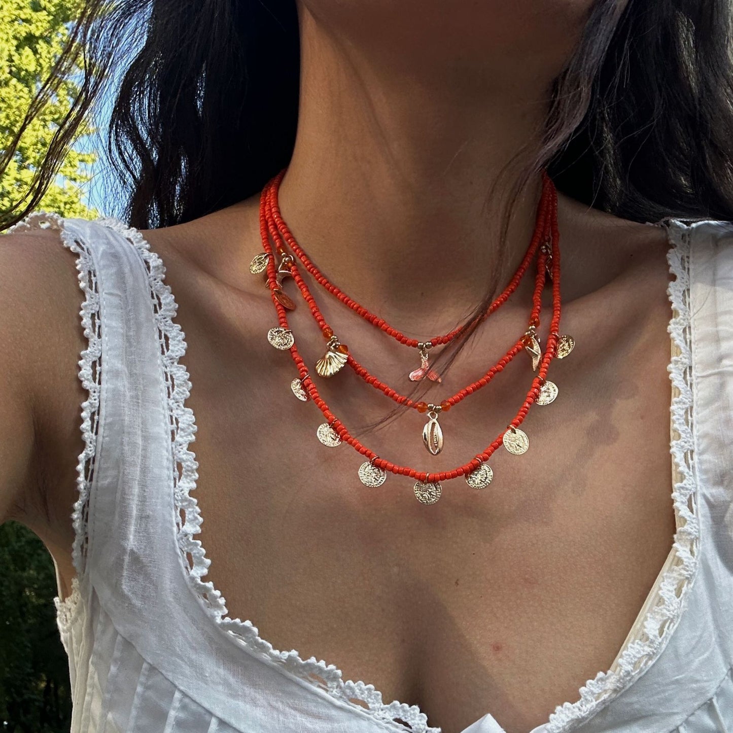 Personality Mermaid Tassel Pendant Necklace Set Alloy Plated Multi-layer Cable Chain for Women