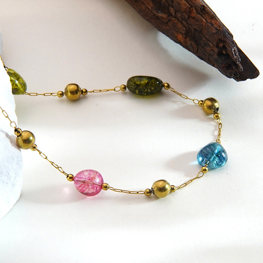 Elegante Conjunto de Collar y Pulsera de Acero Inoxidable con Diseño Geométrico Irregular Bañado en Oro de 18K para Mujer
