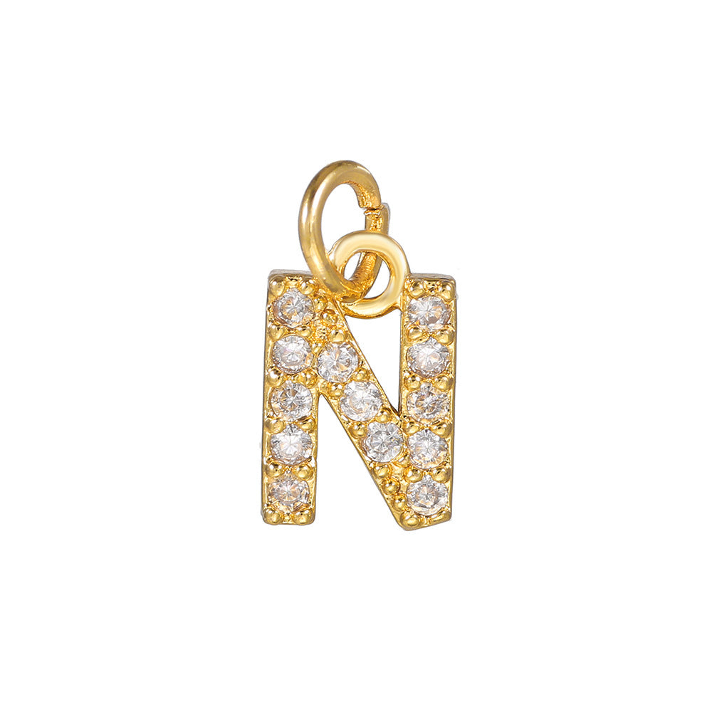 18K Gold Plated Brass Letter Cubic Zirconia Inlay Charm Bar