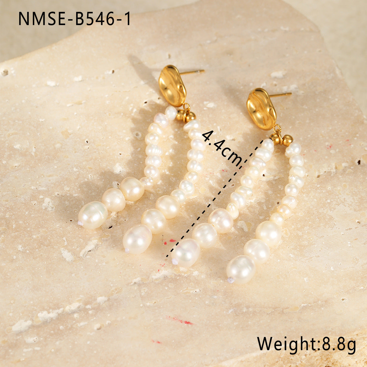 Aretes colgantes geométricos elegantes con perlas de agua dulce en acero inoxidable con baño de oro de 18 quilates para mujer