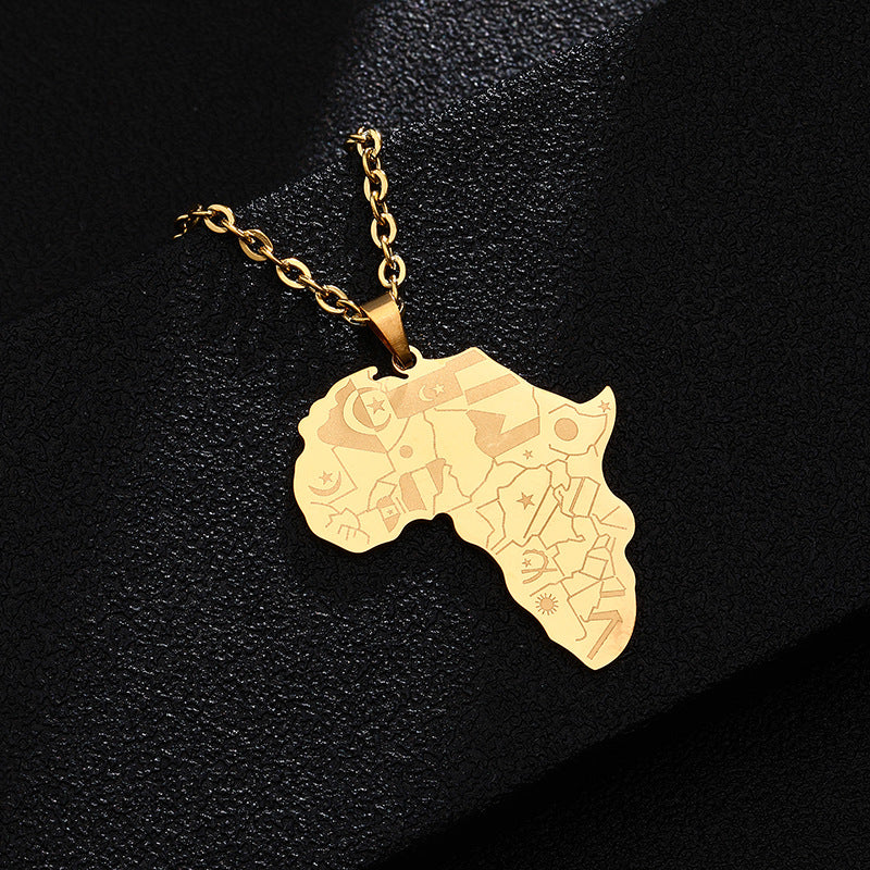 Collana alla moda con ciondolo a forma di elefante e mappa dell'Africa, in acciaio al titanio placcato, unisex