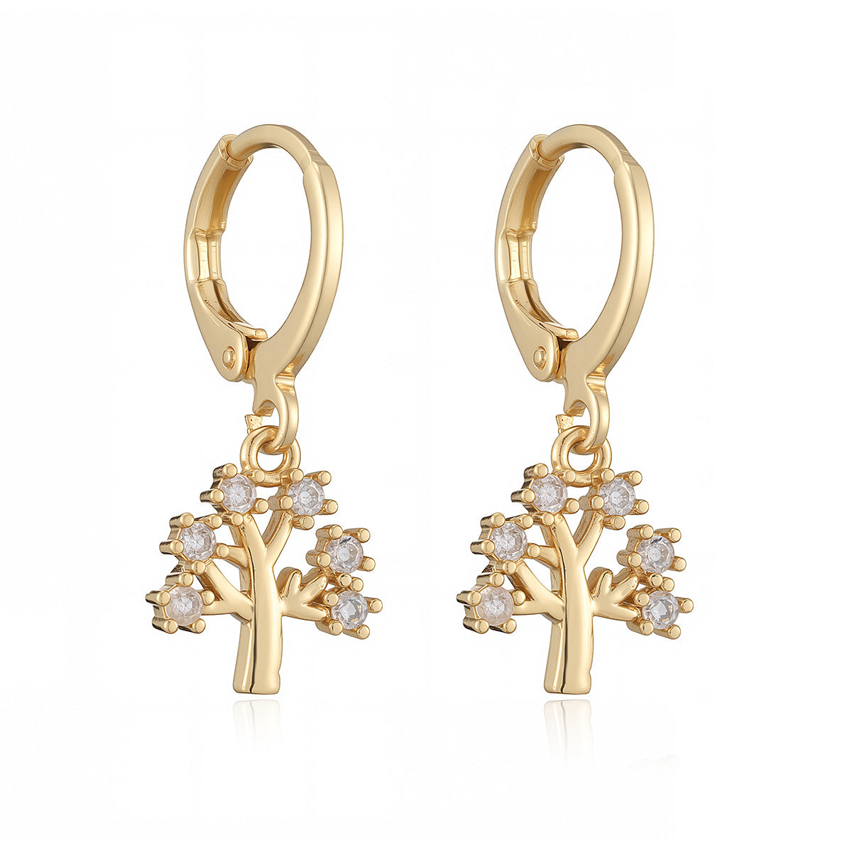 Minimalist Luxury Geometric Gold Plated Brass Cubic Zirconia Tree Earrings for Women