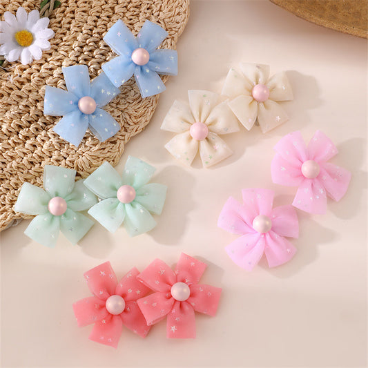 Set di fermagli e mollette per capelli a forma di fiocco per bambini in stile naturale con dettagli in rete arricciata, accessori per capelli fatti a mano in resina plastica per bambini dai 3 ai 10+ anni