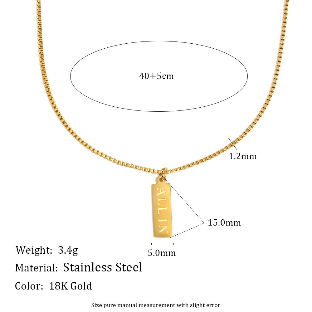 Minimalist Letter Pendant Necklace in Stainless Steel with 18K Gold Plating for Women