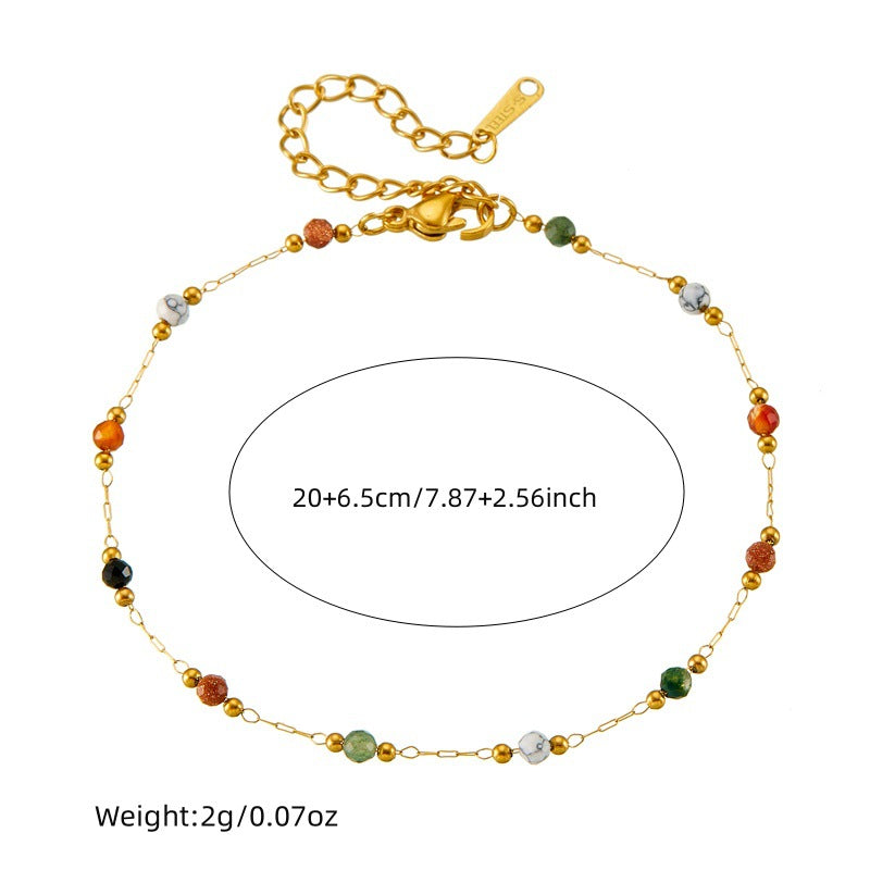 Vintage Bohemian Colored Stones Stainless Steel Plated Chain Bracelet