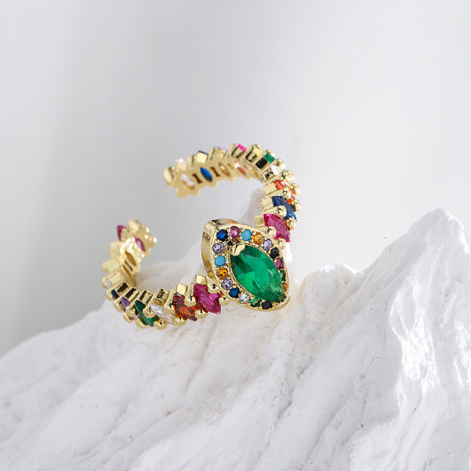 Geometric Open Ring for Women in Copper with 18K Gold Plating and Zircon Inlay