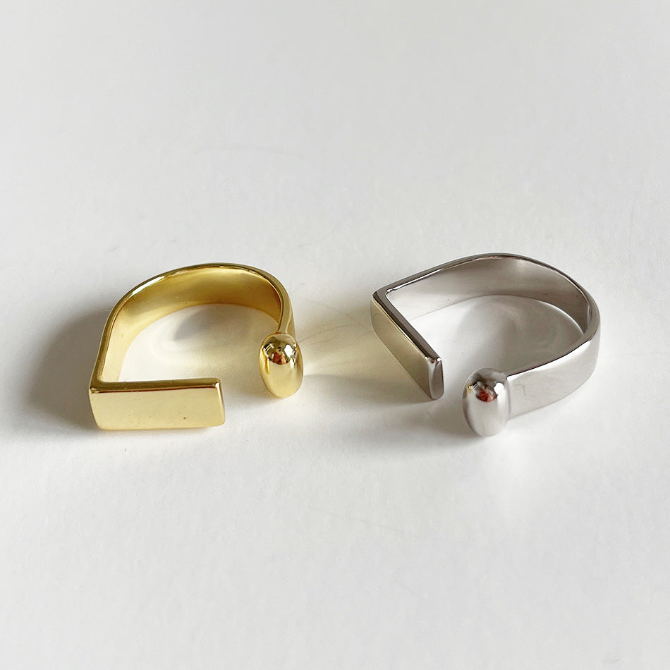Anillo Minimalista de Plata de Ley 925 con Forma de D Geométrica para Mujer