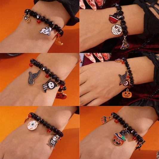 Pulsera de cuentas con temática de Halloween con dijes de calabaza y fantasma Diseño geométrico de aleación Accesorio de moda casual para hombres y mujeres
