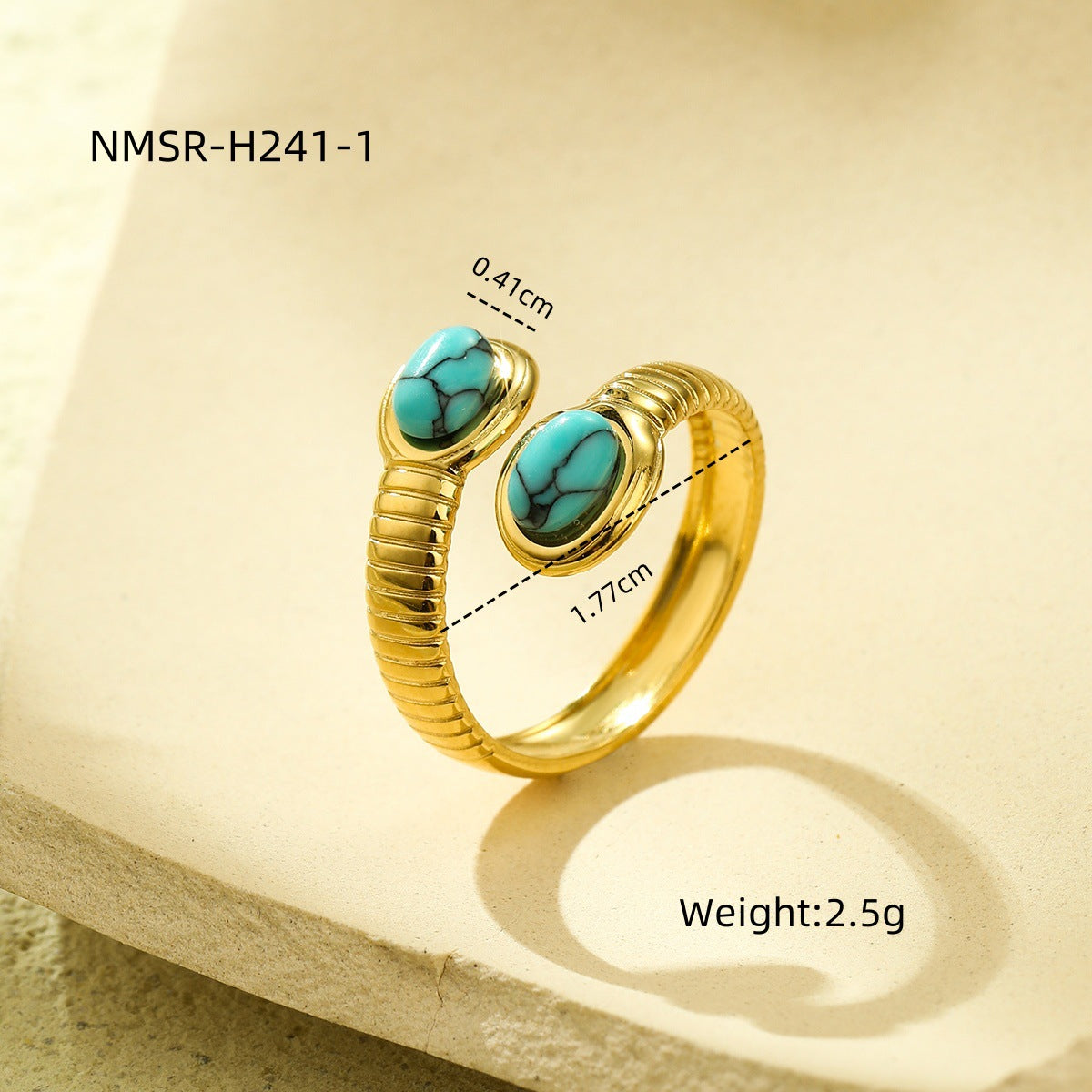 Anillo ovalado minimalista de acero de titanio con incrustaciones de piedra natural y acabado chapado para mujer
