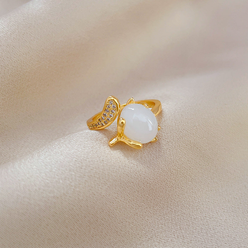 Anello regolabile da donna in ottone placcato oro con volpe, stile cartone animato