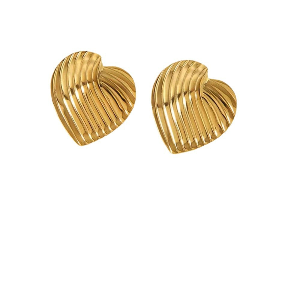 Textured Heart Plated Stainless Steel Earrings for Women