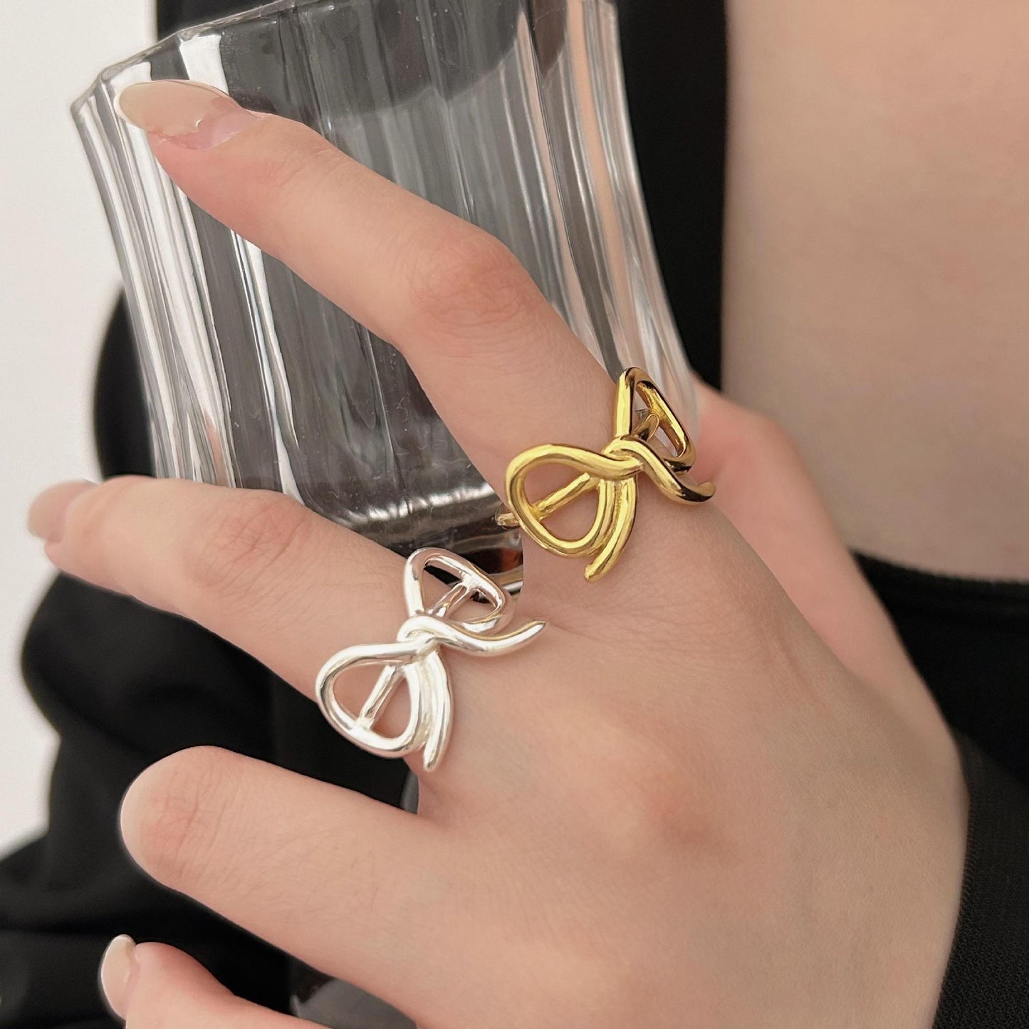 Sweet Minimalist 925 Sterling Silver Plated Heart Geometric Ring for Women