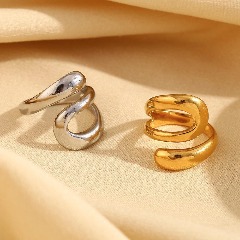 Minimalist Geometric Stainless Steel Plated 18K Gold French-Style Open Snake Ring for Women
