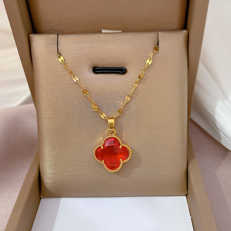 Collana da donna minimalista con intarsio di strass, in acciaio al titanio, con design geometrico