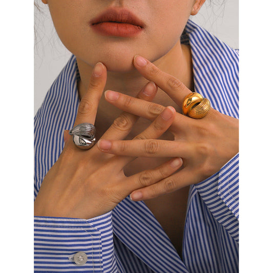 Minimalist 18K Gold Plated Stainless Steel Irregular Waterdrop Stripe Ring Unisex