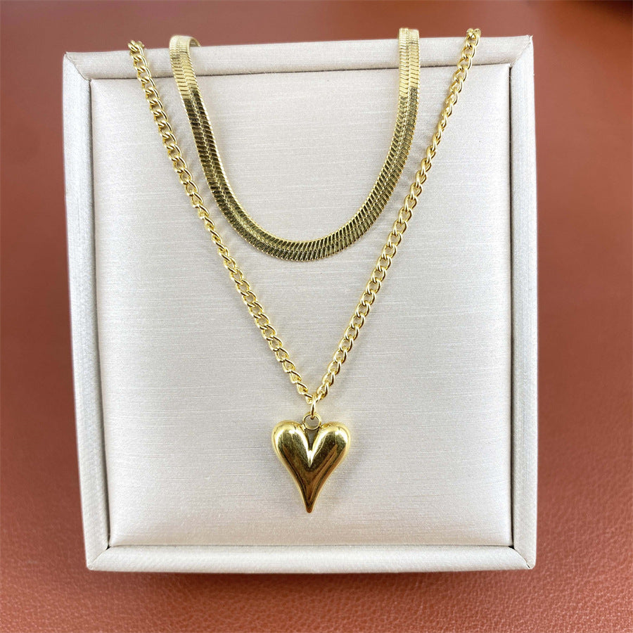 Minimalist Heart-Shaped Titanium Steel Plated Necklace with Delicate Clavicle Chain for Men