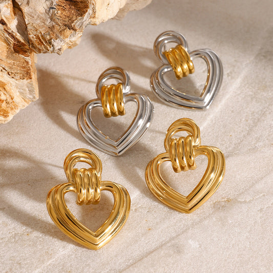 Minimalist Hollow Heart Stainless Steel Earrings with Plating Finish for Women