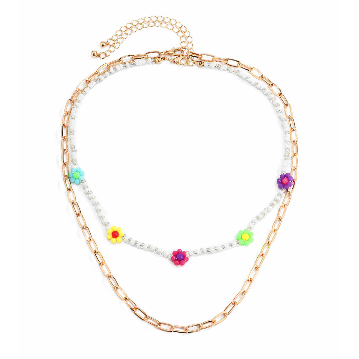 Minimalist Daisy Floral Necklace Set with Cross Chain and Resin Accents for Women