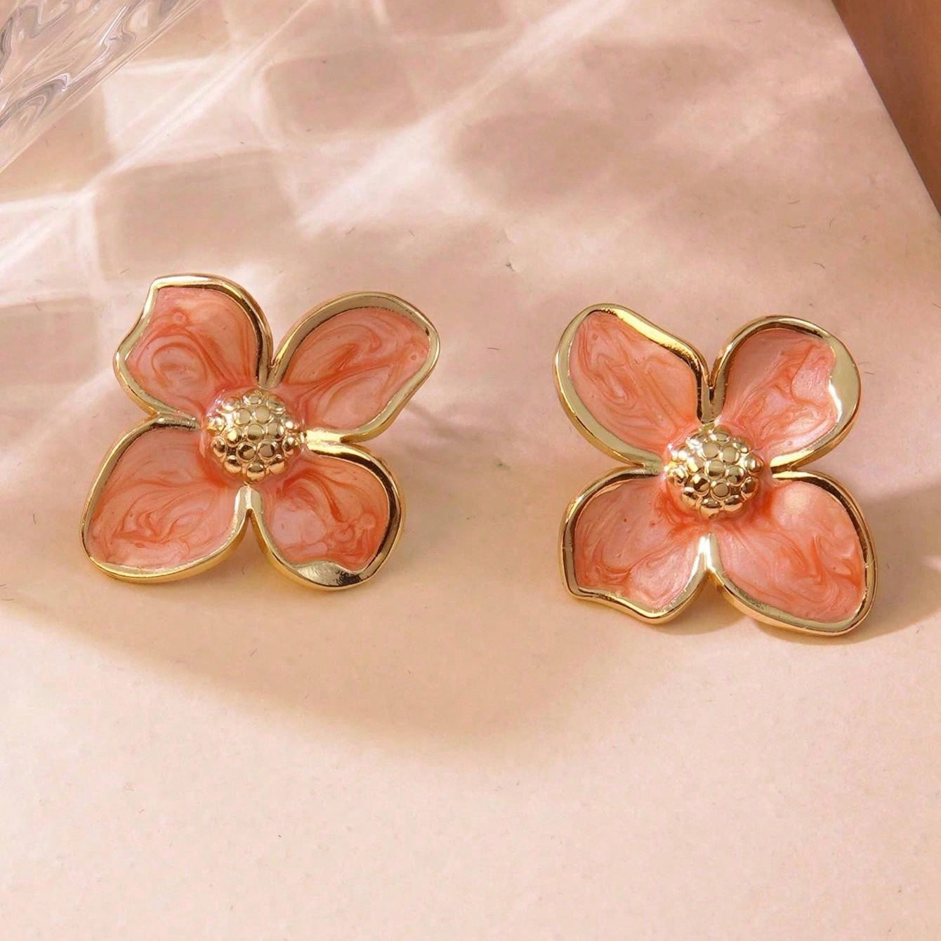 Vintage Sweet Floral Drip Oil Titanium Steel Earrings for Women