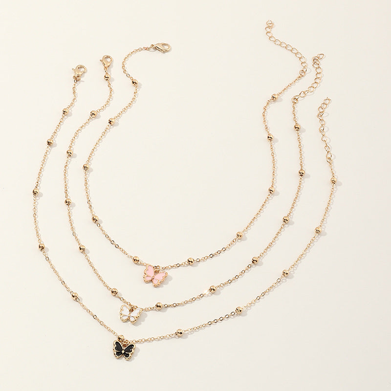 Conjunto de collar de aleación con forma de mariposa para niñas, con acabado esmaltado y cadena tipo Box, estilo princesa