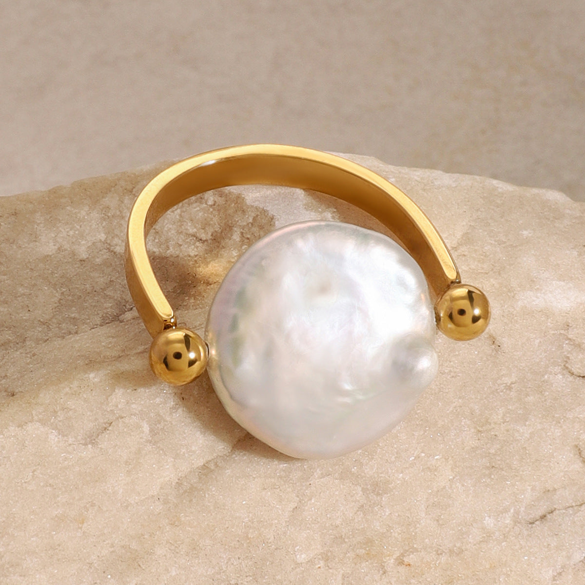 Anello a U minimalista in acciaio inossidabile con finitura perlata placcata da donna