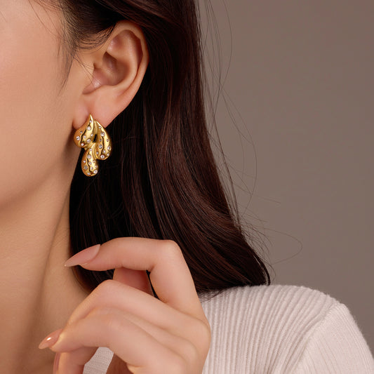 Fashionable Water-Drop Shaped Titanium Steel Earrings with Zircon Inlay for Women, Electroplated Stainless Steel Studs